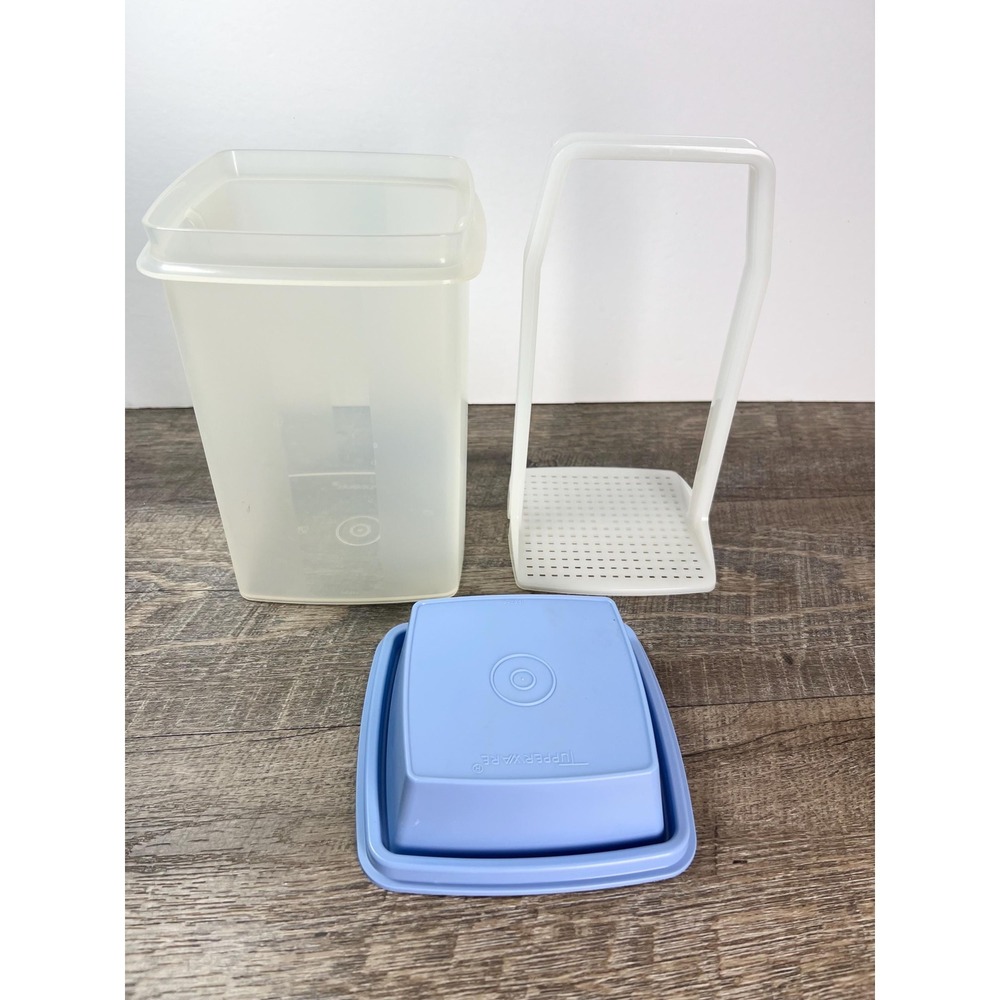 Vintage Tupperware Container 3pc BIG Pick-a-Deli  w/ Strainer Blue Clear